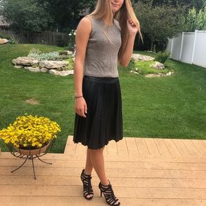 Club Monaco pleaded faux leather black skirt